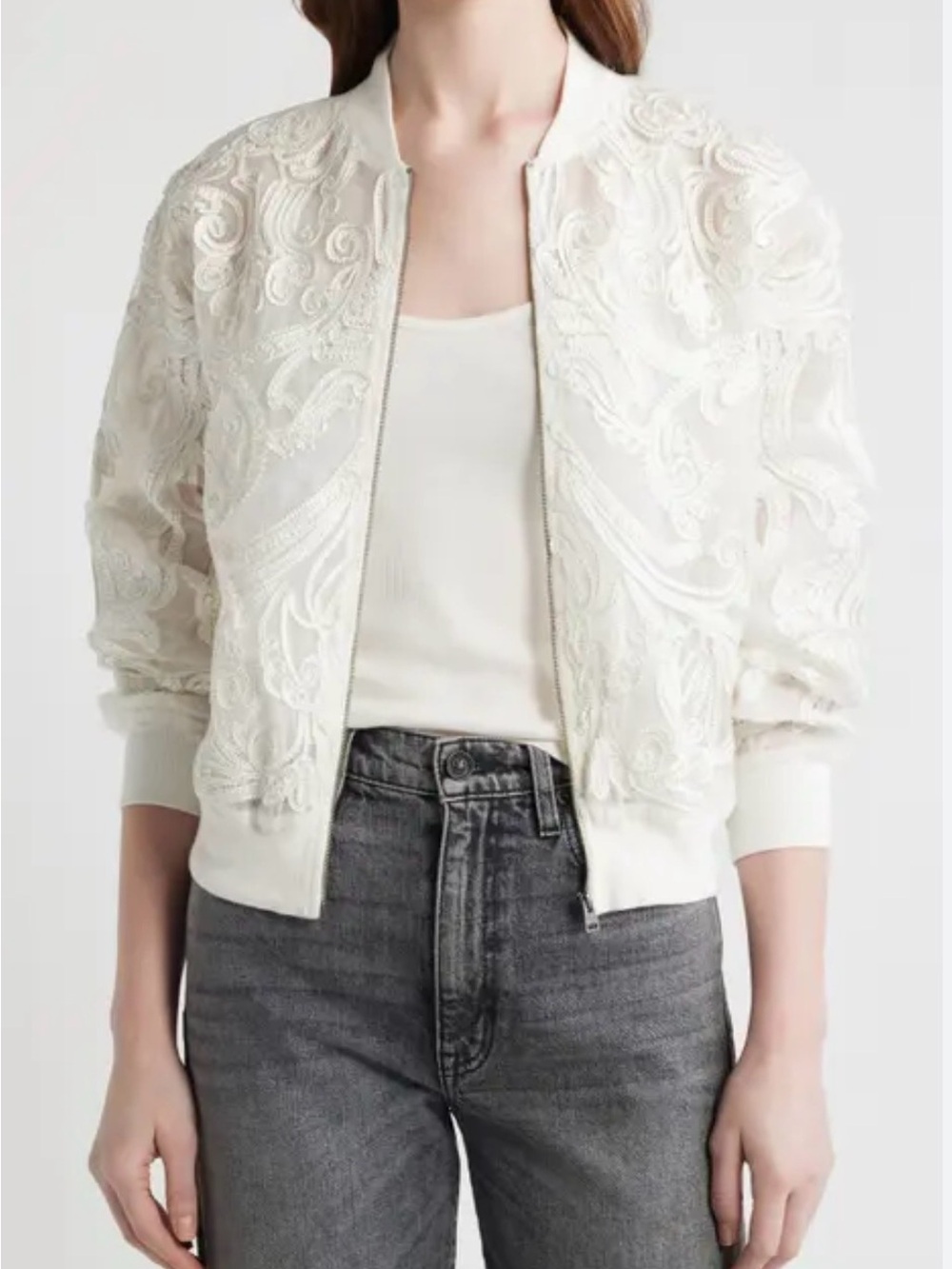 Allsaints Embroidered Ivory Bomber Jacket - Women's